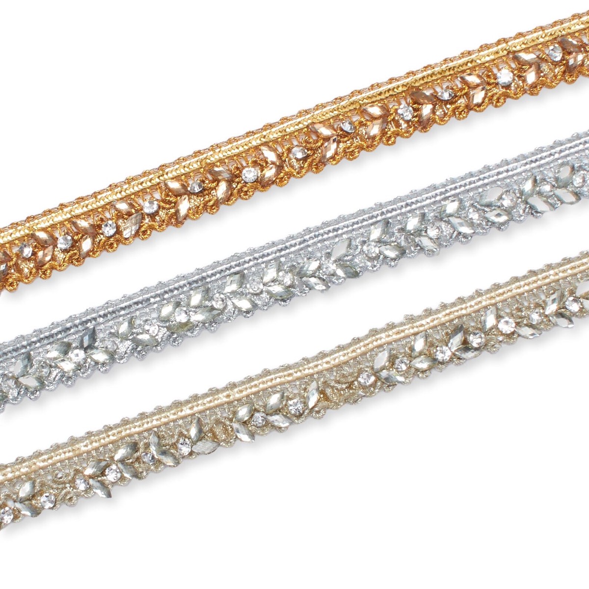 0.5 Inch Bedazzled Rhinestone Corded Trim (9.8 Yards / 9 Meters)