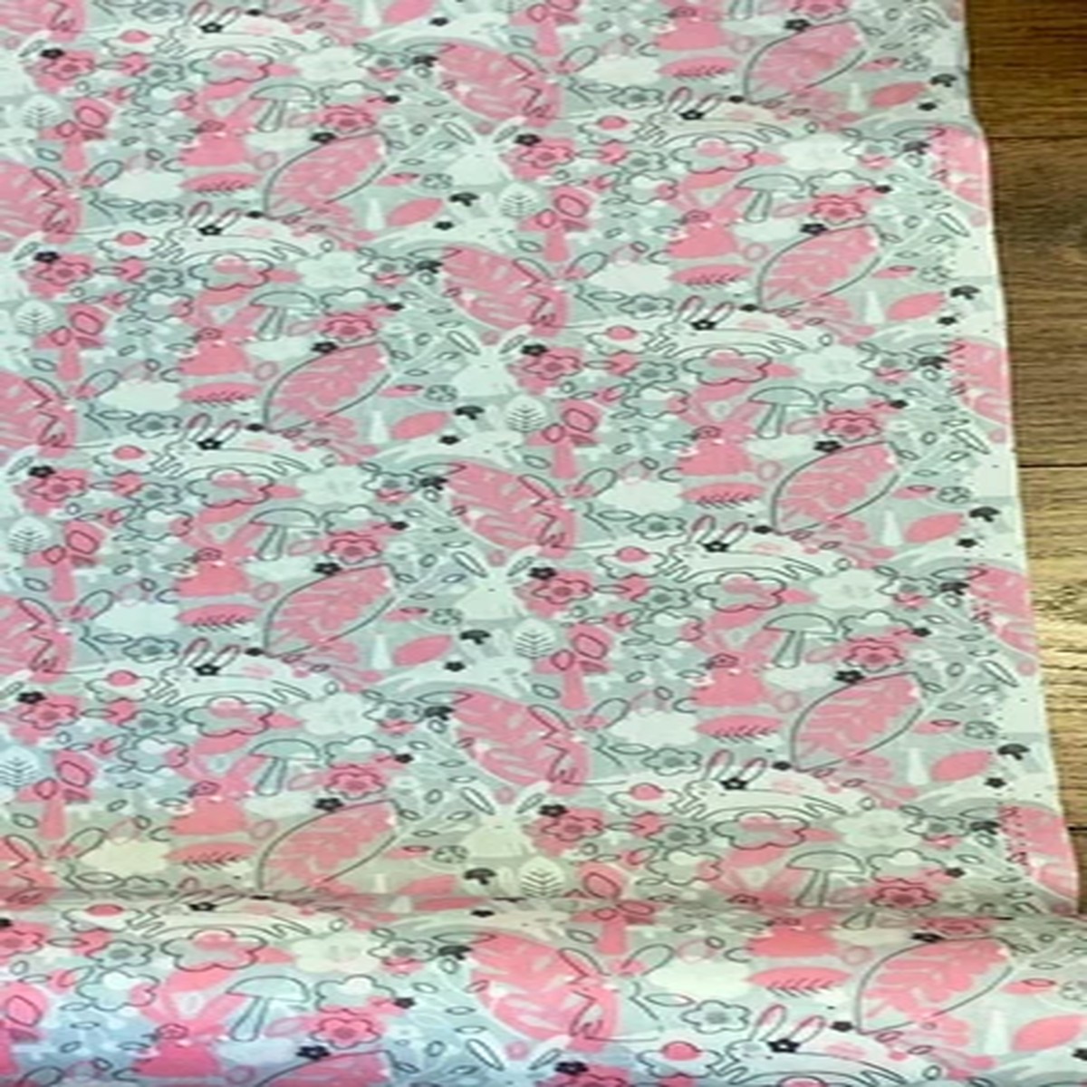 0.5 Meter Pink/Grey Rabbit Bunny Print 100% Poplin cotton fabric 44Wide